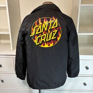 Thrasher Magazine Santa Cruz Flames Black Coach Jacket Mens Size L